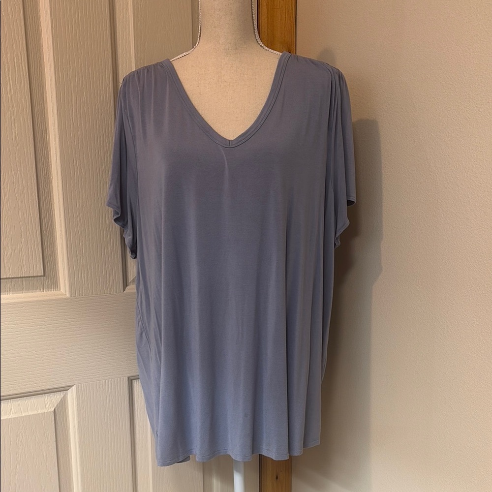 Blue Flutter Sleeve Relaxed T-Shirt